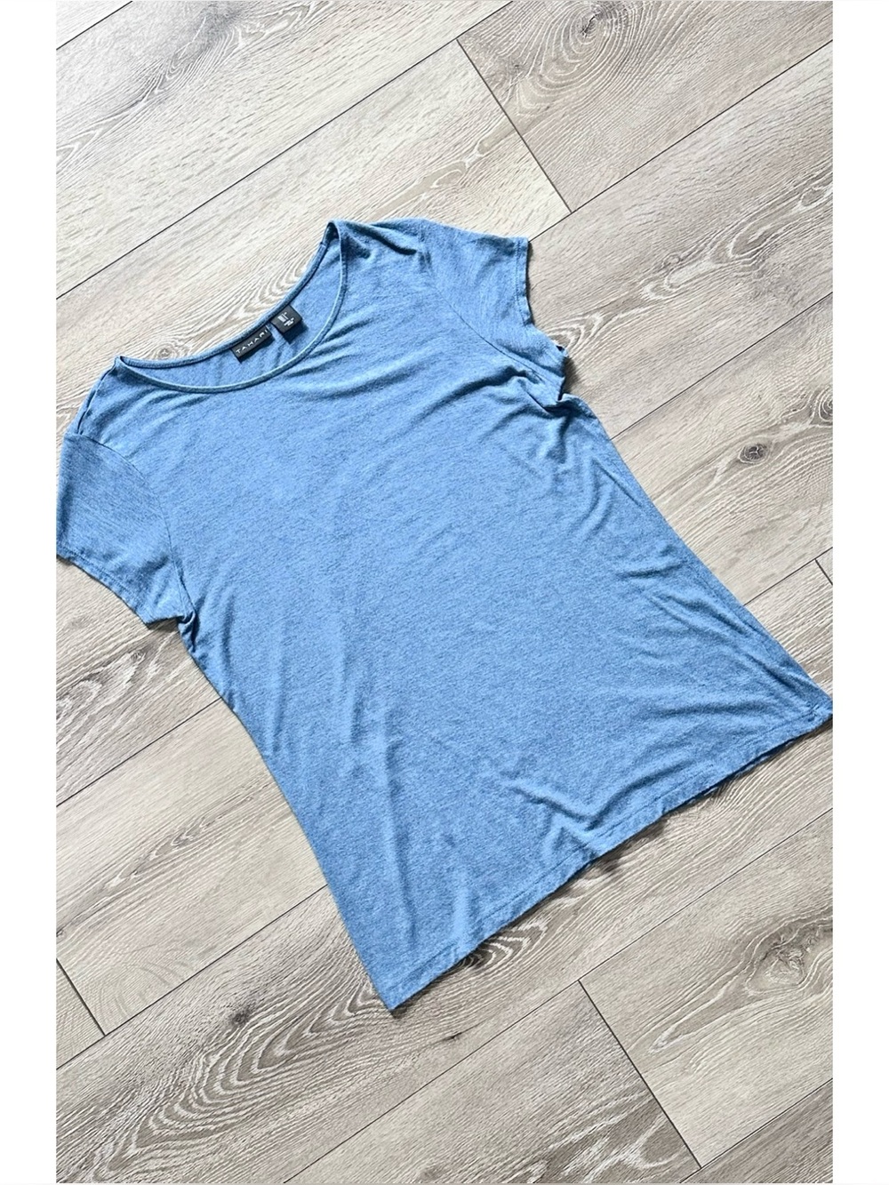 Tahari Heathered Blue Wide Neck Soft Modal Blend Short Sleeve Tee